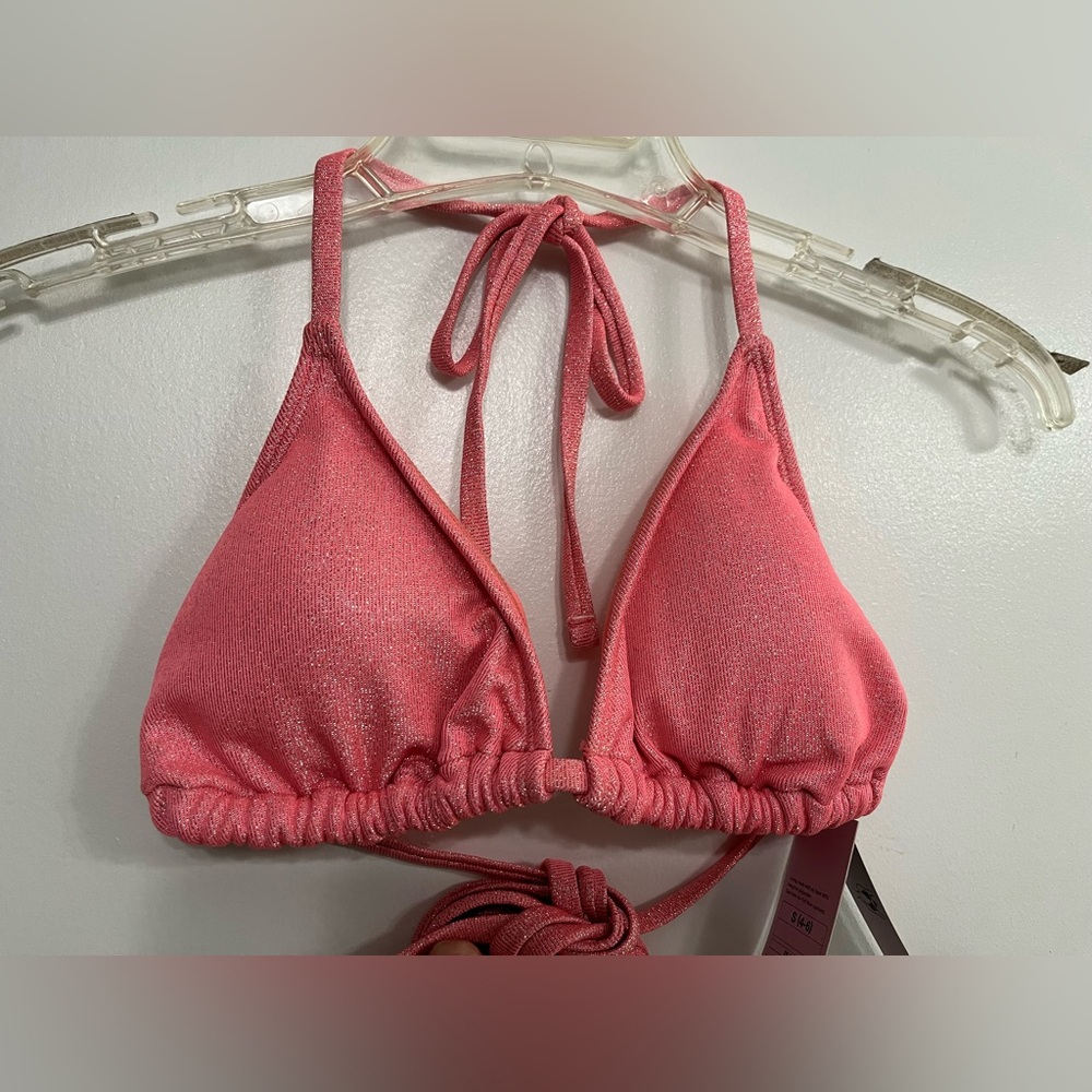 Wild Fable triangle bikini top, pink metallic shimmer finish, size small, new!